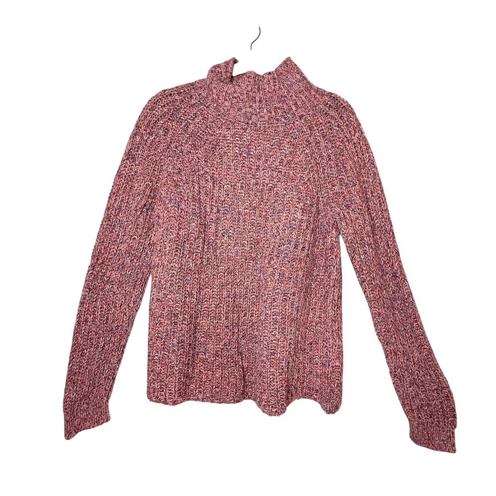 Gap Sweater Womens S Pink Marled 100% Cotton Ribbed Mock Neck Cozy Raglan